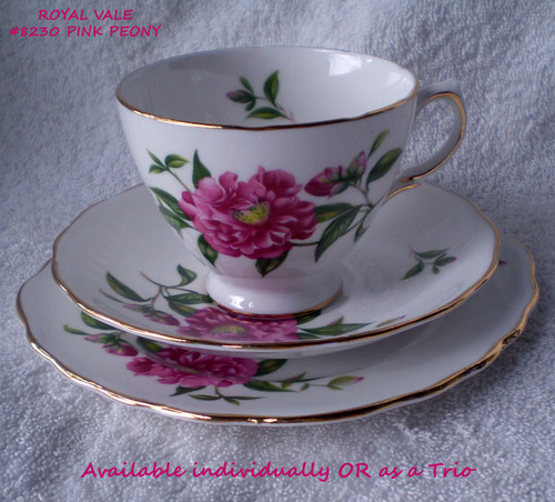 1960's ~ 1970's ROYAL VALE (England) Pattern 8230 (Pink Peony)Teacup, Saucer & Side Plate (Offered Individually Or As A Trio)
