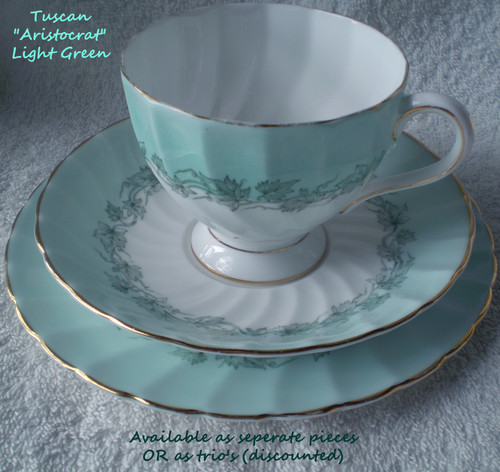 1940's ~ 1950's TUSCAN (England) "Aristocrat" Light Green Teacup, Saucer & Side Plate (Pieces Available Separately Or Together)