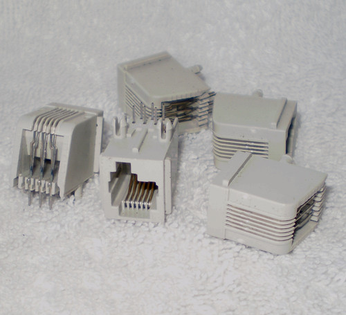 6P6C RJ12 DEC Left Offset Latch 6 Fingers Light Grey Plastic Body PCB Mounting NEW Old Stock