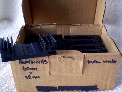 Black Anodised ALUMINIUM PCB HEATSINK  60mm x 32mm x 16mm Dual Fin (USED Prototyping Stock)