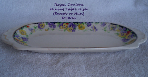 1939 ROYAL DOULTON Wild Pansy (D5806)  9" x 4" Rectangular Handled Candy Or Nut Dish