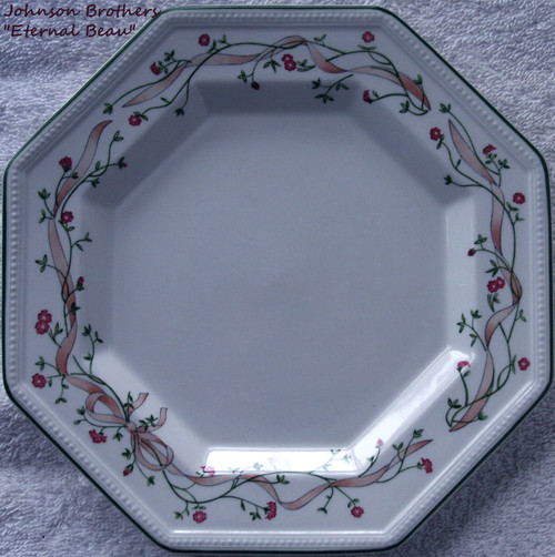 1980's JOHNSON BROTHERS (England) 8" Octagonal Dinner Plate(s) "Eternal Beau" Design By Sarina Mascheroni