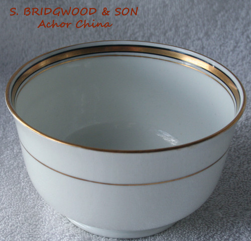 1910 ~ 1930's  S. BRIDGWOOD & SON (England) Anchor China Sugar Bowl (White Gold With Black Banding)