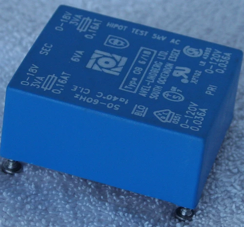 AVEL-LINDBERG (UK) PCB Mount AC Power Transformer 120V+120V Input 2x 18V 6VA Output Epoxy Encased USED Ex Prototyping