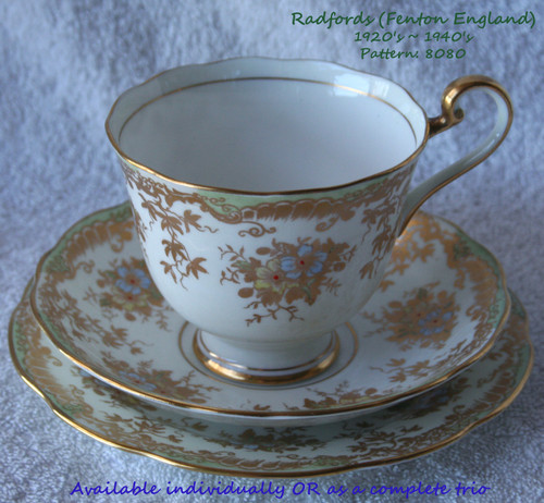 1920's ~ 1940's RADFORDS (Fenton England)  Stylish Art Deco Teaset (Pattern 8080) Bone China (Each Piece Is Available Separately) USED Great Condition!