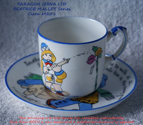 1920's PARAGON (Previously Star China, England) BEATRICE MALLET Series Featuring Timothy, Pam & Bob (Child's Drinking Cup & Saucer) Great Condition