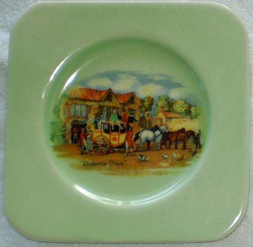 1939 EMPIRE (England) Shelton Ivory "Dickens Days" Lime Green 5" Square Plate