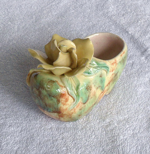 1950's Australian Pottery Small Shoe With Flower - Signed by Sheila Ann 