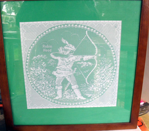 Large Souvenir Ware Framed NOTTINGHAM LACE (Robin Hood)