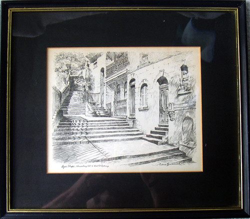 1970's Australian Pencil Print CEDRIC EMANUEL Agar Steps (Framed)