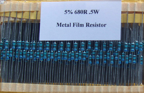  5% 680R .5W Metal Film Resistor (NEW Old Stock On Tape)