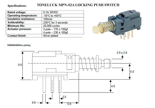 TONELUCK MPN-S2A Locking 2 Pole Industrial Miniature Switch (NEW Old Stock)