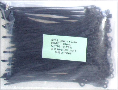 UNBRANDED CABLE TIE PACK (100) Black 156mm x 3.6mm NEW Old Stock