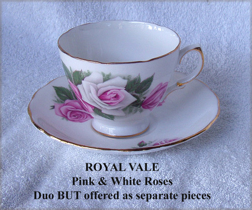 1970 ~ 1980's English China ROYAL VALE (Ridgway) Pink & White Roses Teacup ONLY 