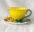 1980's BAYMARK AUSTRALIA Porcelain Yellow Daisy Teacup & Saucer  USED Clean Flawed!