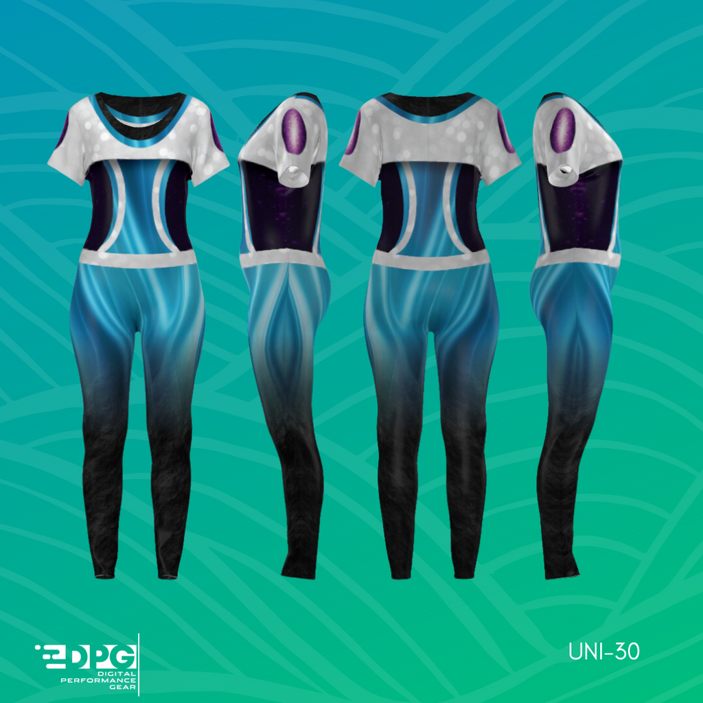 Silver, Aqua, & Black Shimmer Winter Guard Uniform (UNI_30)