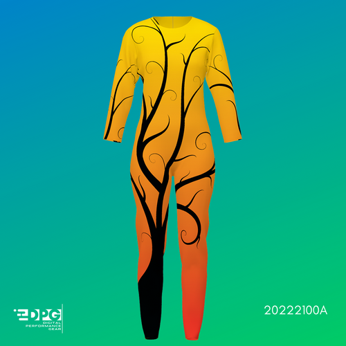 Feminine Cut Unitard in orange ombre with tree silhouette