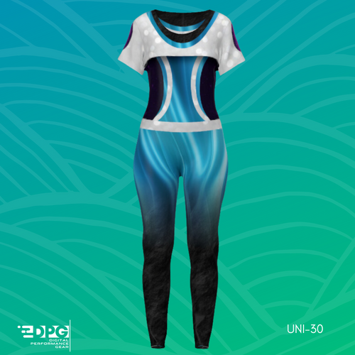 Silver, Aqua & Black Shimmer Winter Guard Unitard (UNI_30)