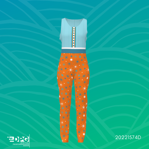 Orange & Blue Retro Fun Unitard -Color Guard Costume (20221574D)