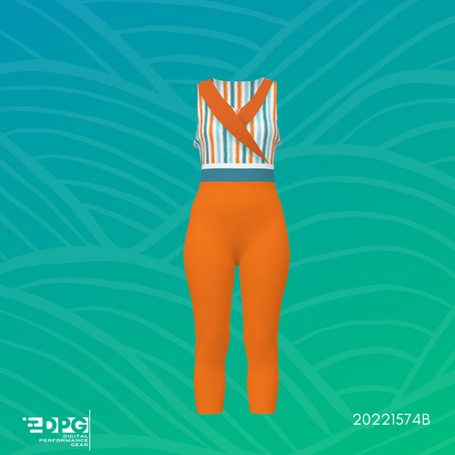 Orange & Blue Retro Color Guard Uniform Capri Unitard (20221574B)