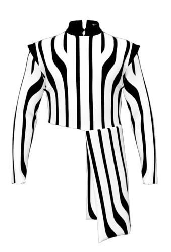 Stripes Collection - Black and White Emergence Coat w/ Half Body Drop