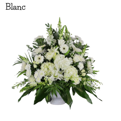classic sympathy arrangement (one sided, no flowers in back)