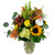 Embrace autumn with Petit Fall! Featuring bright sunflowers, yellow roses, green hydrangea, rich burgundy orchids, seasonal foliage, and an accent white pumpkin in a clear glass vase. The perfect touch of harvest cheer