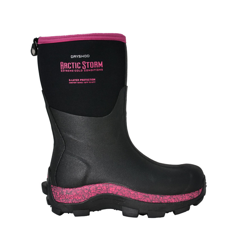 Dryshod Women's Arctic Storm Mid Extreme Conditions Winter Boot Black/Pink ARS-WM-PN