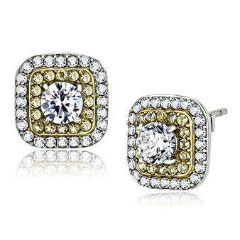 DA220 - Two-Tone IP Gold (Ion Plating) Stainless Steel Earrings with AAA Grade CZ  in Clear A874-DA220