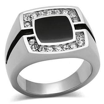 TK1183 - High polished (no plating) Stainless Steel Ring with Top Grade Crystal  in Clear A874-TK1183