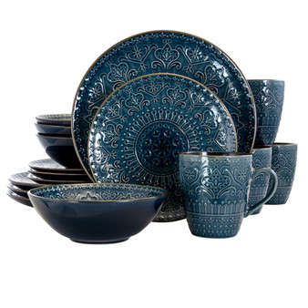Elama  Deep Sea Mozaic 16 Piece Luxurious Stoneware Dinnerware with Complete Setting for 4 D970-EL-DEEPSEAMOZAIC