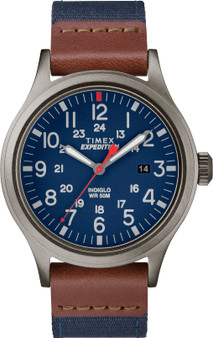 Timex TW4B14100 Men's Expedition   Scout Navy Blue Nylon Strap with Brown Leather Trim Watch G818-TW4B14100
