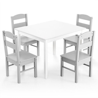 Kids 5 Pieces Table and Chair Set Wooden Children Activity Playroom Furniture Gift-White - Color: W D681-HY10046HS