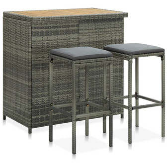  Bar Set Grey PE rattan, steel, solid acacia wood A949-313474