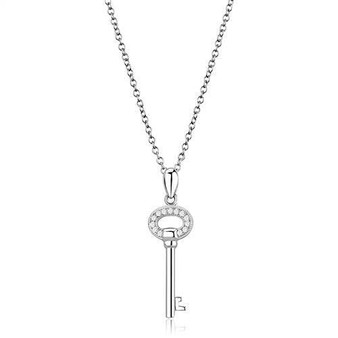 3W1379 - Rhodium 925 Sterling Silver Chain Pendant with AAA Grade CZ  in Clear A874-3W1379