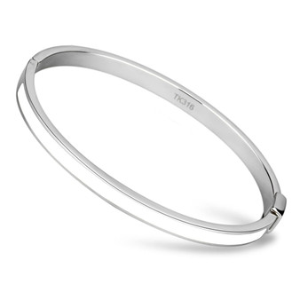 TK740 - High polished (no plating) Stainless Steel Bangle with Epoxy  in White A874-TK740