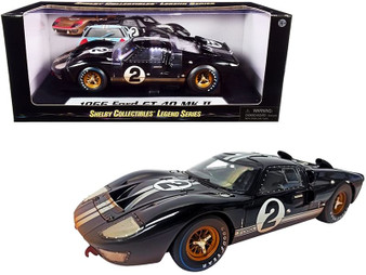 1966 Ford GT-40 MK II #2 Black with Silver Stripes After Race (Dirty Version) 1/18 Diecast Model Ca F977-SC431