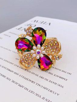 Metal Color: Light Yellow Gold Color - Exaggerated Zinc Alloy Flower Bracelet for Women in Various  F640-12000038405771013