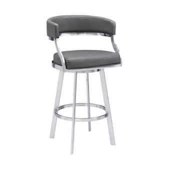30" Gray And Silver Faux Leather And Iron Swivel Low Back Bar Height Bar Chair N270-477143