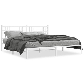 Bed Frame White Powder-Coated Steel Double Modern Bed Frame A949-376379