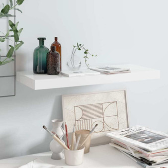 Wall Shelf High Gloss White Honeycomb MDF, Metal Small A949-323748