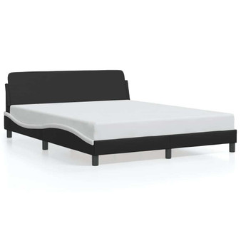 Bed Frame Black and White Faux leather Queen Modern Bed Frame A949-3207679
