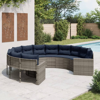 Patio Sofa Grey Poly Rattan Large Durable Outdoor Sofa Round A949-3318534