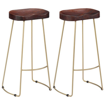 Bar Chair Set of 2 Walnut brown and brass A949-247835