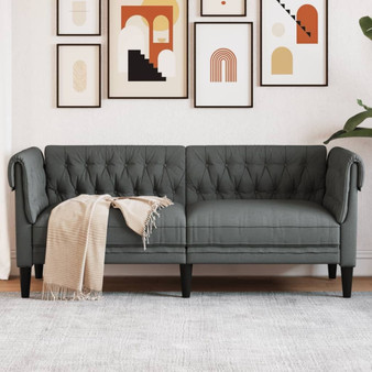 Chesterfield Sofa Dark Grey Polyester, solid wood, plywood, foam A949-372548