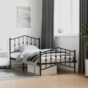  Bed Frame Black Powder-Coated Steel Twin Bed Frame Rectangular A949-373801