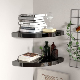  Corner Shelf Set of 2 High Gloss Black Honeycomb MDF, Metal A949-323911