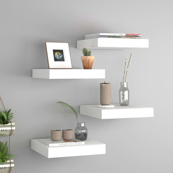  Wall Shelf Set of 4 White Honeycomb MDF, Metal 9.3 x 9.1 x 1.5 in A949-323804