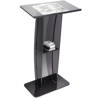 Acrylic Podium, 47" Acrylic Podium Stand with Wide Reading Surface & Storage Shelf, Floor-standing  E415-CTSJTHSTMYK47UDDCV0