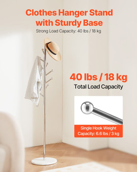Coat Rack, Freestanding Coats Rack Stand with Stable Marble Base & 8 Hooks, Free Standing Hall Coat E415-YMJSCSJSSCP0AAYRX001V0